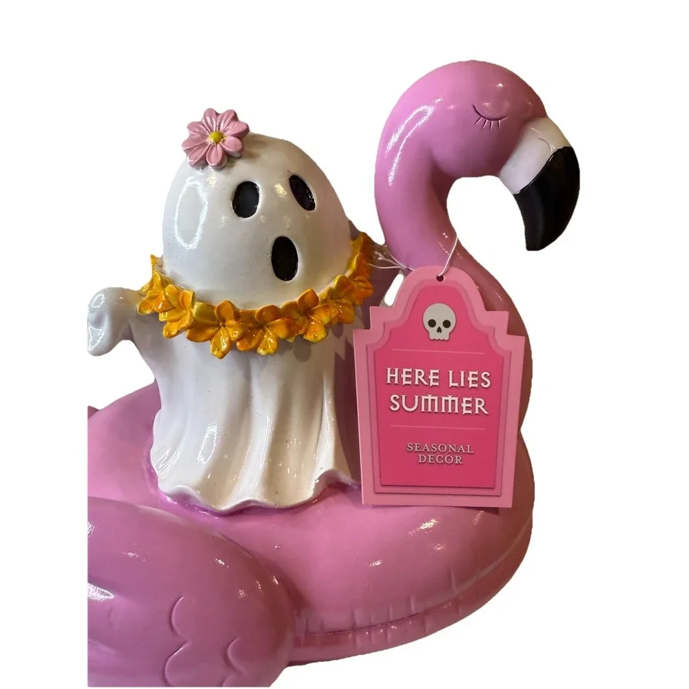 HERE LIES SUMMER Ghost W/‎ Flowers On Flamingo Float Halloween SUMMERWEEN 2025